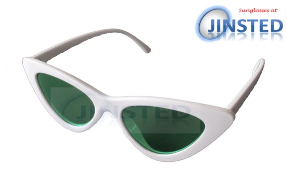 Cat Eye Sunglasses Green Tinted Lens Adult White Frame UV400  display picture 3