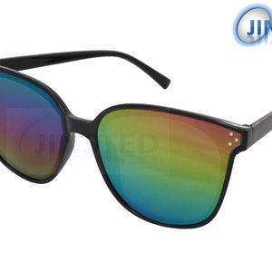 Adult Black Butterfly Sunglasses. Multi Coloured Mirrored Lens.  UV400 Protection. AB004