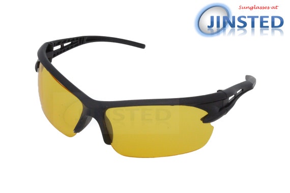 Adult Cycling Sports Sunglasses Yellow Tinted Wrap Around Sports