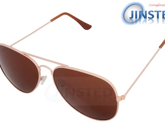 Volwassen bruine aviator zonnebril met gouden frame UV400 bescherming AA002