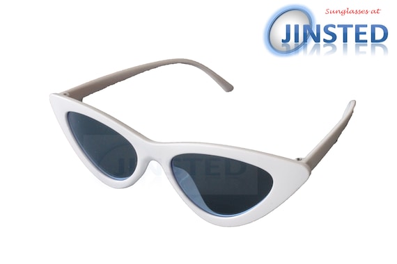 White Cat Eye Sunglasses Blue Tinted Lens Adult Frame UV400  display picture 1