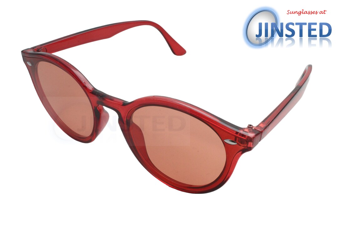 Adult Red Round Sunglasses With Tinted Circle Lens. UV400 Protection