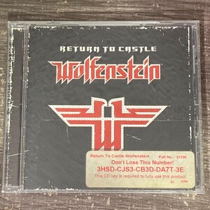 May include: A CD case for the video game Return to Castle Wolfenstein. The case is black with a red and white logo of a stylized 'W' with wings. The text 'Return to Castle Wolfenstein' and 'Don't Lose This Number!' is printed on the case, along with a CD key: 3HSD-CJS3-CB3D-DA7T-3E.