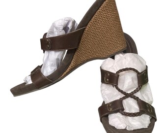 NEW Style & Co Vintage Brown Leather Woven Wedge Sandals - Size 8