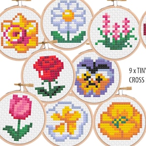 9 x kleine bloemen kruissteekkaarten / 2 inch kruissteekpatronen / mini kruissteek pdf / bundel downloaden kruissteek