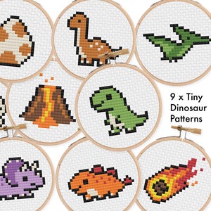 1.5" Tiny Dinosaurs Cross Stitch Charts: 9 Tiny Patterns (PDF)