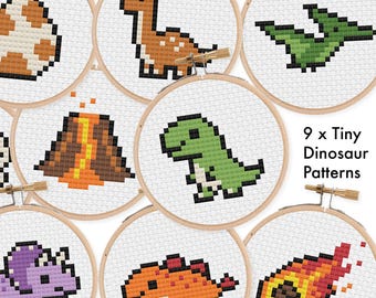 1.5" Tiny Dinosaurs Cross Stitch Charts: 9 Tiny Patterns (PDF)