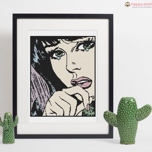 Pop Art Kreuzstichmuster: Liebeskummer Comic Stil Digital Download