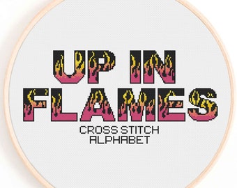 Flaming Alphabet Cross Stitch Chart: Full Color Font (Digital Download)