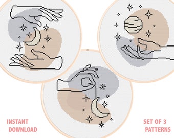 Minimalistische kruissteekpatroonset 'Universe in Your Hands' (digitale download)