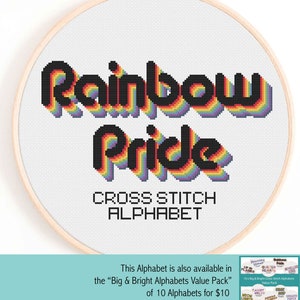 Rainbow Pride Alphabet - Full Alphabet Cross Stitch Chart - LGBT Full Color Alphabet Cross Stitch Chart - Large Modern Alphabet