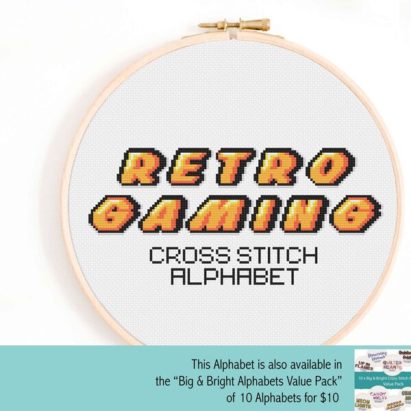 Retro Gaming Alphabet - Full Alphabet Cross Stitch Chart  - 90s Cross Stitch Alphabet Cross Stitch Chart - Retro Video Game Cross Stitch