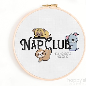 Schema punto croce Nap Club - Schema punto croce bradipo, koala, cucciolo - Divertenti schemi punto croce - Simpatici animali