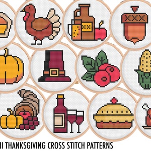 12 X Thanksgiving Cross Stitch Charts / 2.5 Inch - 3 Inch Cross Stitch ...