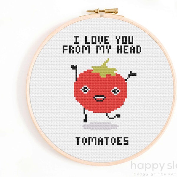 I Love You From My Head Tomatoes Cross Stitch Pattern - Funny Cross Stitch Pattern - Tomato Cross Stitch Pattern - I love you cross stitch