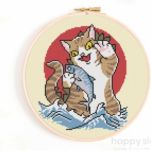 Catzilla Cross Stitch Pattern - Funny Godzilla Cross Stitch Pattern - Funny Cat Pattern - Kaiju Japanese Films, Horror Movie Cross Stitch