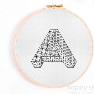 Impossible Letter A - Blackwork Embroidery Pattern - Impossible Blackwork Cross Stitch Pattern - Sacred Geometry Ring - Blackwork Pattern