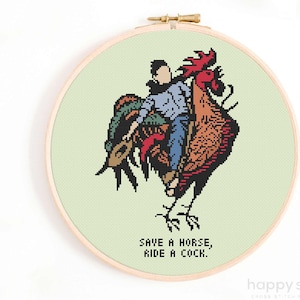 Grappig borduurpatroon Save a Horse: vintage feminisme (digitale download)