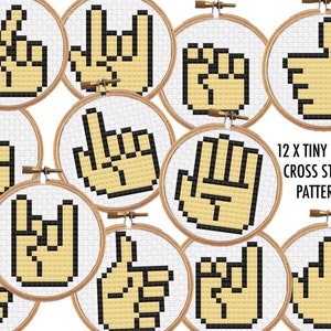 12 x Tiny Hand Symbols Cross Stitch Charts / 2 inch Cross Stitch Patterns / Mini Cross Stitch PDF / Hands Bundle Cross Stitch Download