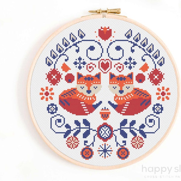 Foxes Scandinavian Cross Stitch Pattern / Traditional Cross Stitch Pattern / Modern Fox Cross Stitch Pattern / Scandinavian Style Pattern