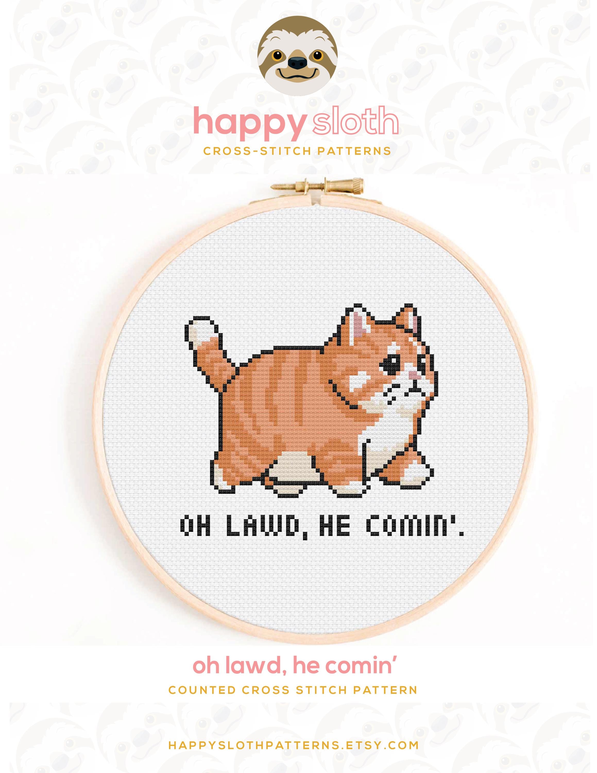 Oh Lawd He Comin' Cat Meme Cross Stitch Pattern (digital Download