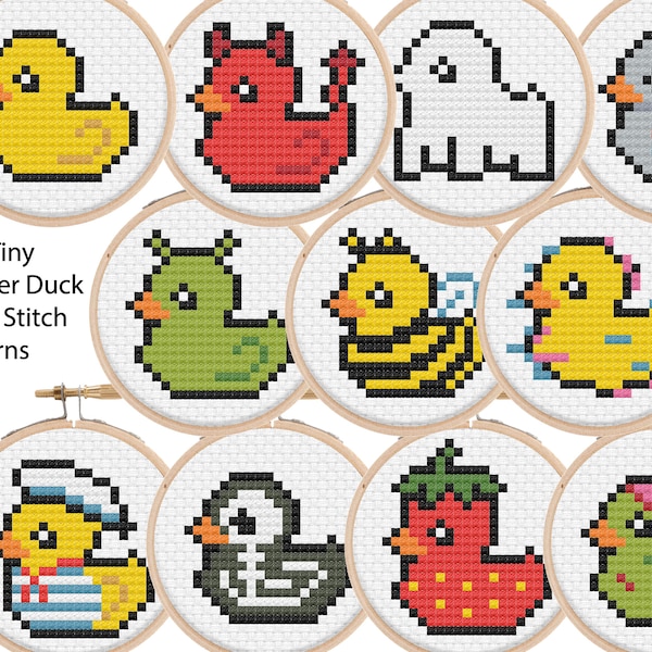1.5" Tiny Rubber Ducks Cross Stitch Charts: 12 Tiny Patterns (PDF)