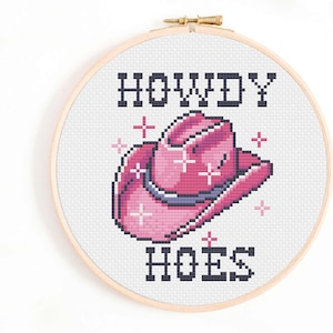 Schema punto croce Howdy Hoes - Schema punto croce cappello da cowboy divertente - Schemi punto croce strani - Punto croce cowgirl