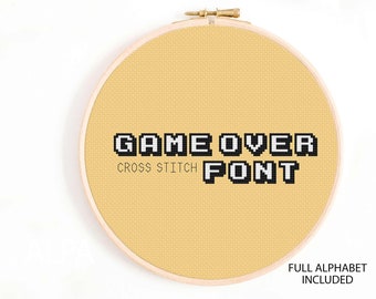 Arcade Game Alphabet - Full Alphabet Cross Stitch Chart  - Game Over Cross Stitch Alphabet -  Alphabet Charts Cross Stitch