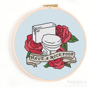 Avere una bella cacca schema punto croce - Schema punto croce toilette - Divertente punto croce bagno - Punto croce cacca stile tatuaggio