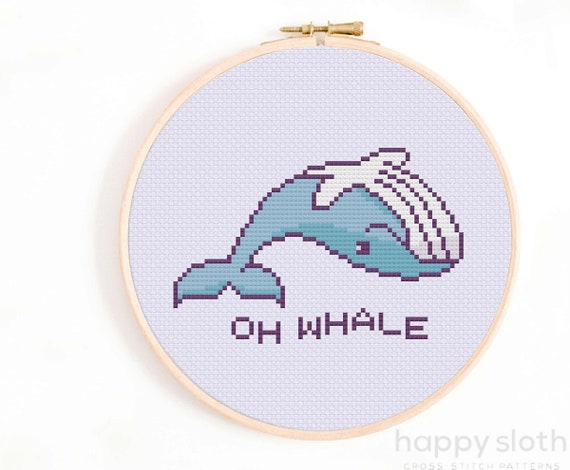 Funny Whale Cross Stitch Pattern: 'Oh Whale' Embroidery (Digital Download)