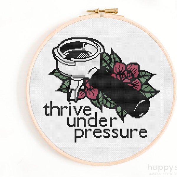 Thrive Under Pressure Cross Stitch Pattern - Espresso Cross Stitch - Funny Cross Stitch, Coffee Cross Stitch