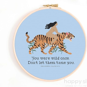 Tiger Cross Stitch Pattern: Isadora Duncan Feminist Design (Digital Download)