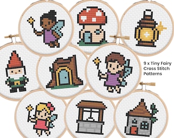 1.5" Tiny Fairy Village Cross Stitch Charts: 9 Tiny Patterns (PDF)
