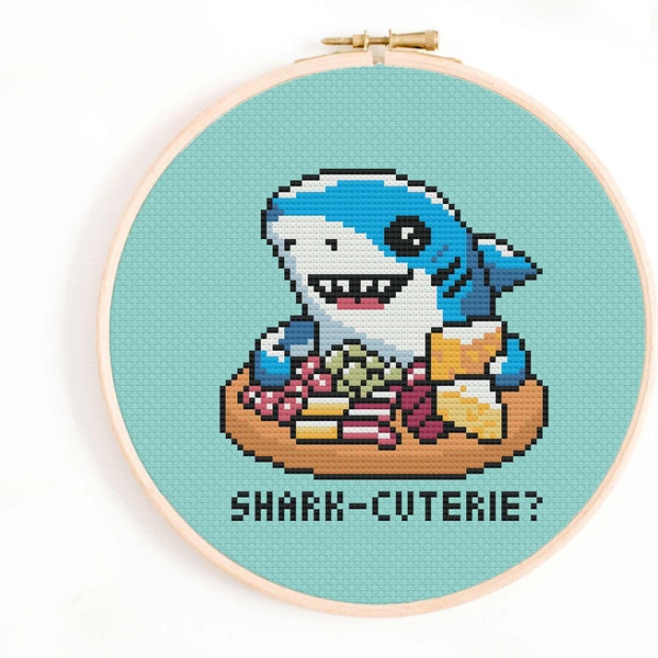 Shark-Cuterie Cross Stitch Pattern -  Funny Shark Charcuterie Cross Stitch Chart - Silly Cross Stitch Patterns - Cute Animal Pattern