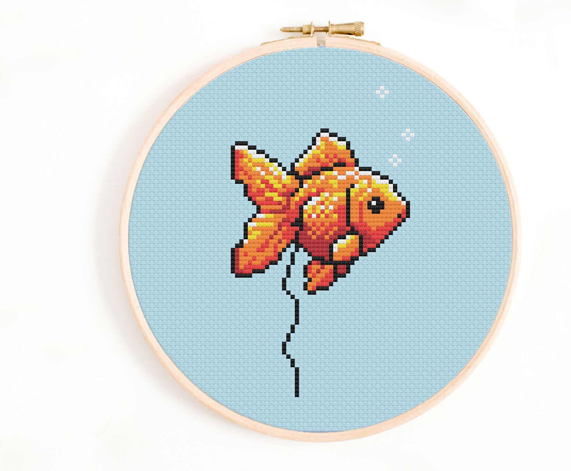 金魚がうんちをするクロスステッチパターン：面白いDIY刺繍（PDF