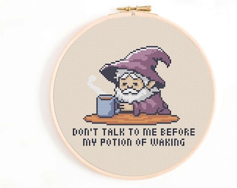 Wizard Coffee Cross Stitch Pattern: Funny Fantasy Design (Digital Download)