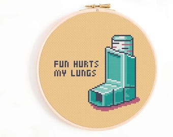 Grappig astma-inhalator kruissteekpatroon: meme-borduurwerk (digitale download)
