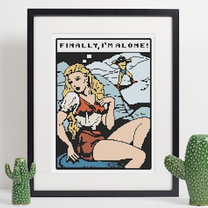 Finally, I&#39;m alone! Funny Cross Stitch Pattern / Funny Feminist Cross Stitch Pattern / sarcastic Cross Stitch