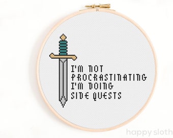 I'm Not Procrastinating, I'm doing Side Quests Cross Stitch Pattern - Funny Gamer Cross Stitch Pattern - Gaming, MMORPGs, Gamer Cross Stitch