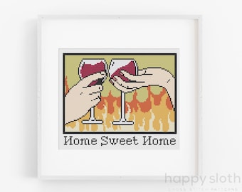 Funny Wine Toast Cross Stitch Pattern: Sarcastic Home Decor (Digital Download)