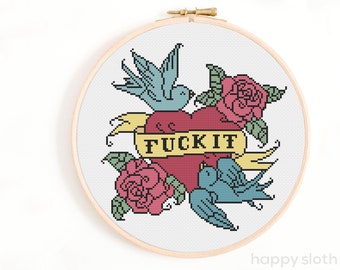 Sailor Jerry Tattoo Cross Stitch Pattern: Sarcastic Mature Embroidery (Digital Download)