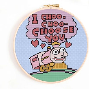 I Choo-Choo-Choose You Cross Stitch Pattern - Funny Cross Stitch Pattern - Ralph's Valentines Card for Lisa Cross Stitch - Train Valentine