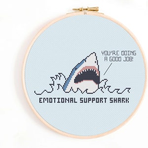 Emotional Support Shark Cross Stitch Pattern -  Funny Shark Cross Stitch Chart - Silly Cross Stitch Patterns - Cute Animal Pattern