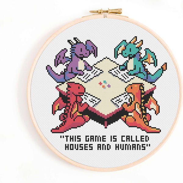 Houses and Humans Cross Stitch Pattern - Dungeons and Dragons PDF Pattern - DnD Funny Pattern Instant Download