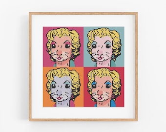 Squirrel Marilyn Cross Stitch Pattern: Funny Pop Art (Digital Download)