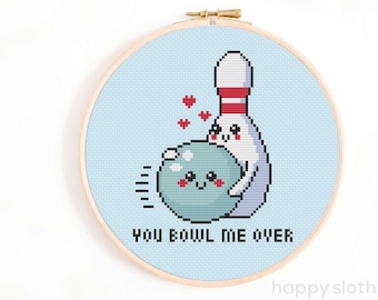 Funny Bowling Cross Stitch Pattern: 'You Bowl Me Over' (Digital Download)