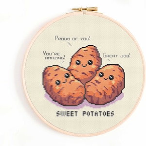 Sweet Potatoes Cross Stitch Pattern -  Funny Pun Cross Stitch Chart - Silly Cross Stitch Patterns - Cute Veggie Pattern