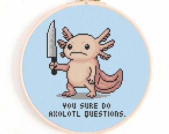 Patrón de punto de cruz "You Sure Axolotl Questions" (PDF, descarga digital)