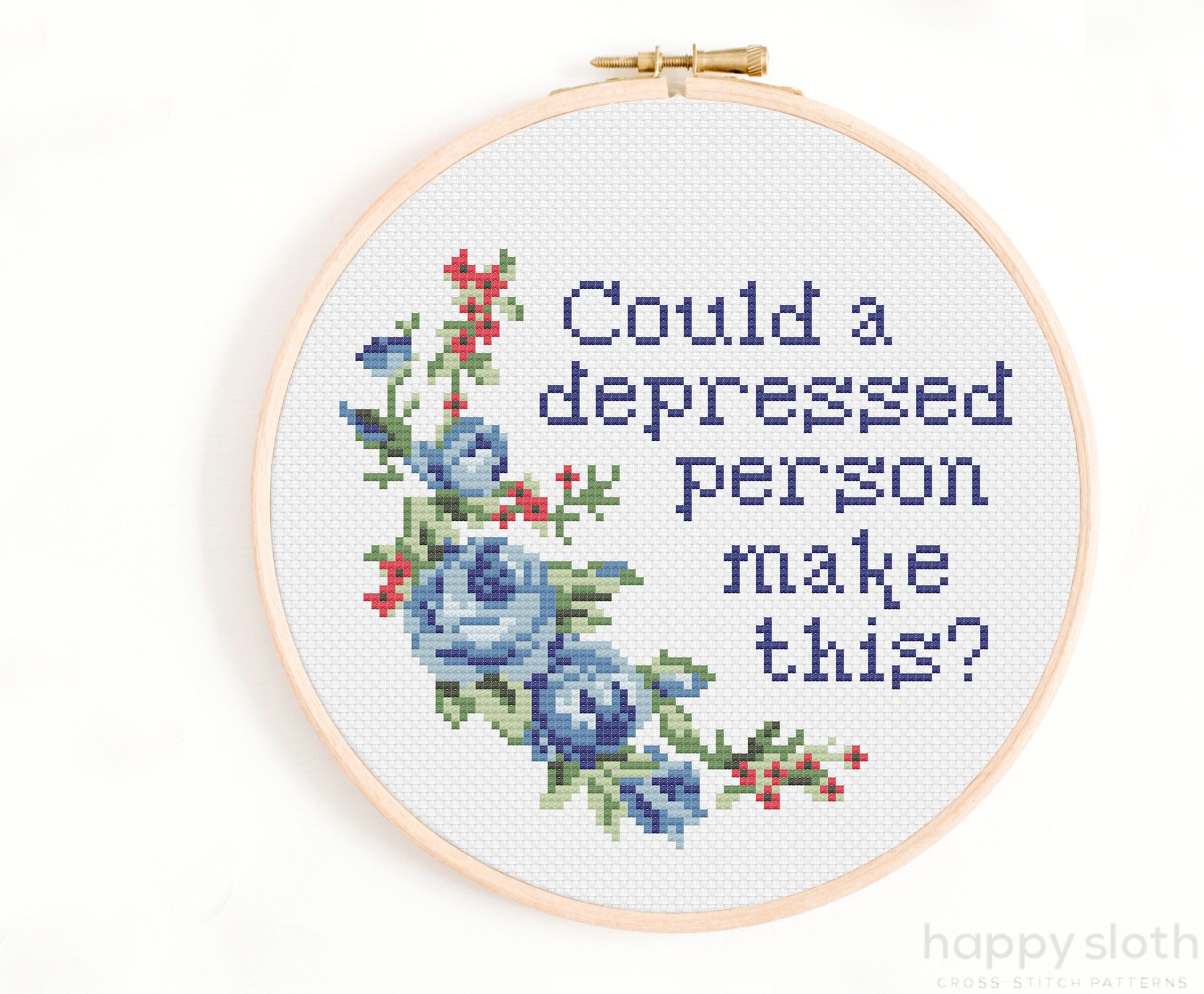 Funny Quote Cross Stitch Pattern: Depressed Person Design (Digital Download)