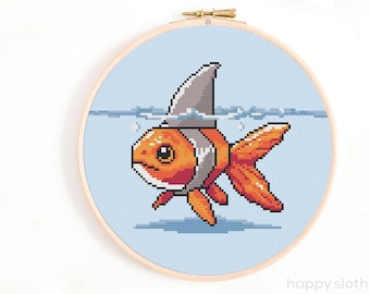 Goldshark Cross Stitch Pattern -  Instant Download PDF Cross Stitch Chart